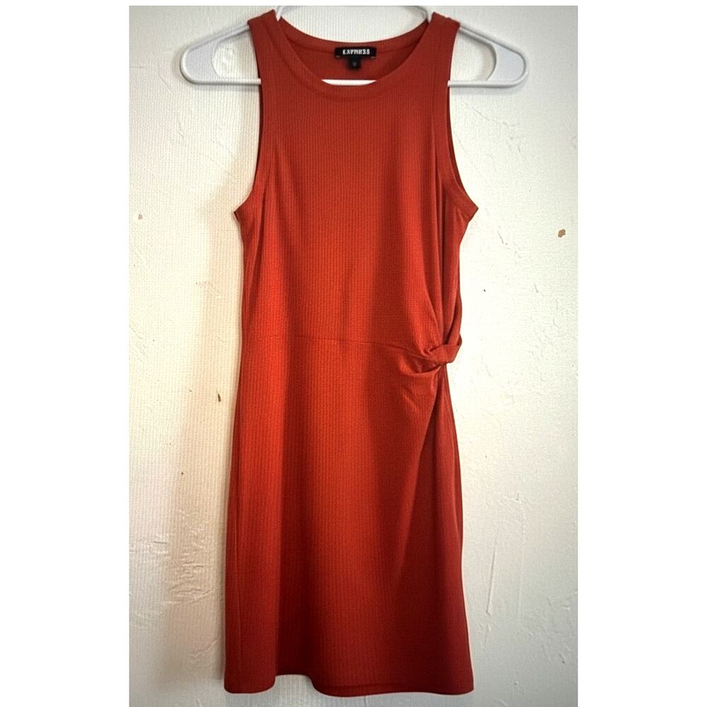 Express Orange Tank Dress Crew Neck Pullover Sleeveless Knee Length Size XS